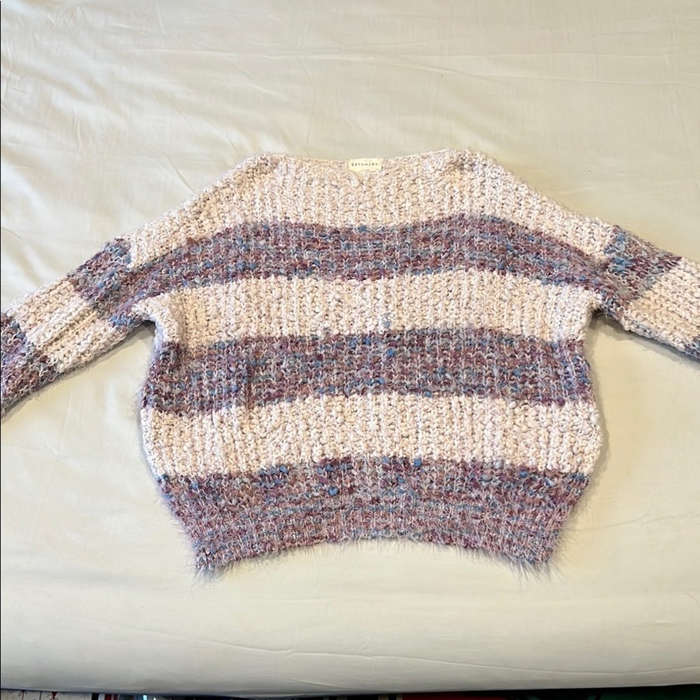 Cozy Striped Sweater - Purple and White